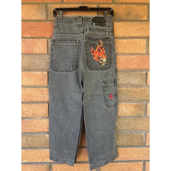 JNCO Embroidered Jeans‎ Vintage Flaming Skull Flamehead | Youth Size 12 - Picture 1 of 9